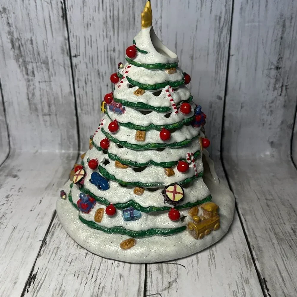PartyLite Ceramic‎ Christmas Market Evergreen Tree Candle Holder 8.5